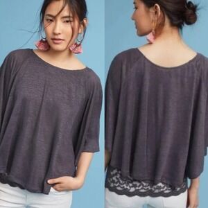 Akemi + Kin Top Women Small Purple Linen Lace Trim Dolman Boho Cottagecore